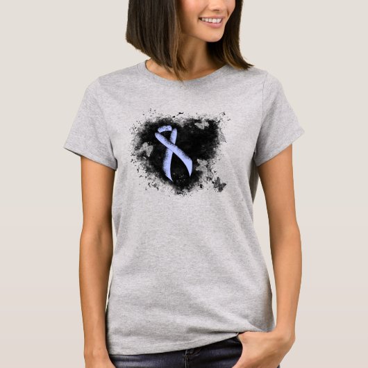 Light Blue Ribbon Grunge Herz T-Shirt (Vorderseite)