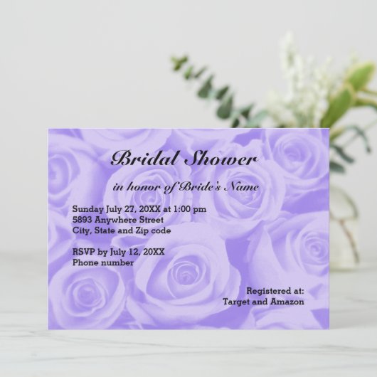 Light Blue Rose Background Brautparty laden ein Einladung (Stehend Vorderseite)