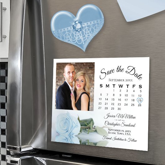 Light Blue Rose Calendar & Foto Rett Date Magnet