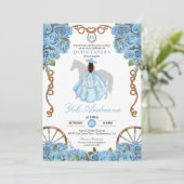 Light Blue Rose Charra Quinceanera Einladung (Stehend Vorderseite)
