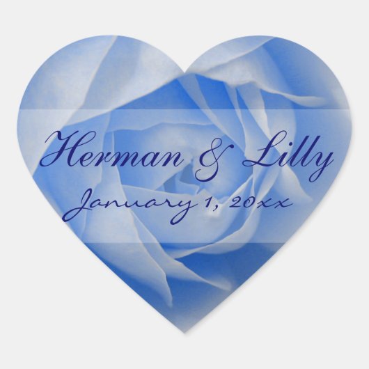 Light Blue Rose Personalisiert Wedding Herz-Aufkleber (Vorderseite)