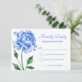 Light Blue Rose Quinceñera Response Card RSVP Karte (Stehend Vorderseite)