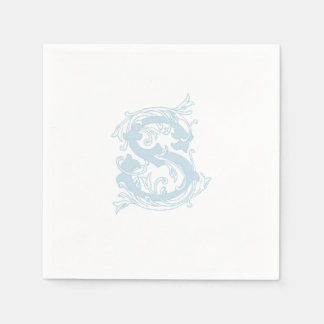 Light Blue "S" Monogram Cocktail Napkins Serviette