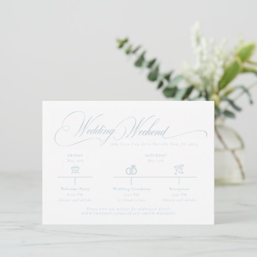 Light Blue "S" Monogram Wedding Card Begleitkarte (Stehend Vorderseite)