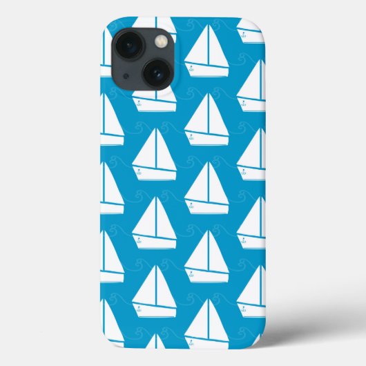 Light Blue Sailboat Pattern Case-Mate iPhone Hülle (Rückseite)