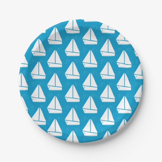 Light Blue Sailboat Pattern Pappteller (Vorderseite)