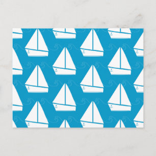 Light Blue Sailboat Pattern Postkarte