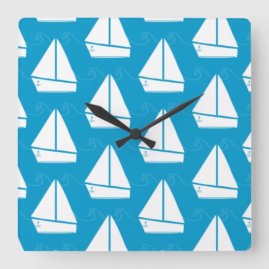 Light Blue Sailboat Pattern Quadratische Wanduhr (Vorderseite)