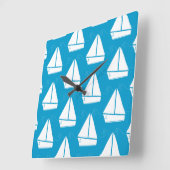 Light Blue Sailboat Pattern Quadratische Wanduhr (Winkel)