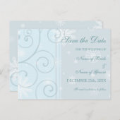 Light Blue Save the Date Winter Wedcard Ankündigungspostkarte (Vorne/Hinten)