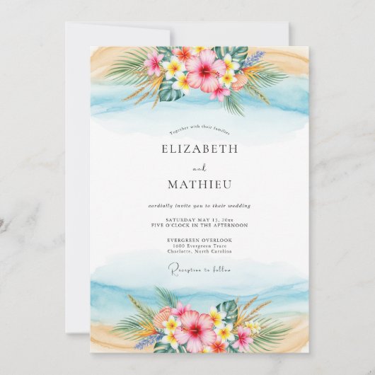 Light Blue Scenic Tropical Wedding Einladung (Vorderseite)