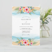 Light Blue Scenic Tropical Wedding Einladung (Stehend Vorderseite)