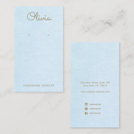 Light Blue Script Earring Display Visitenkarte (Vorne/Hinten)