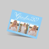 Light Blue Script Photo Collage Graduation Card Einladung