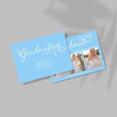 Light Blue Script Photo Collage Graduation Card Einladung