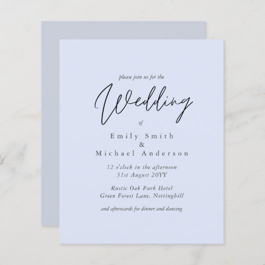 Light Blue Script Typografy only Budget Wedding (Vorne/Hinten)