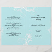 Light Blue Scrollwork Folded Wedding Programm (Vorderseite)