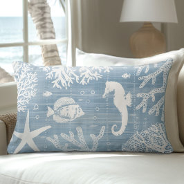 Light Blue Seepferd Lumbar Pillow Lendenkissen