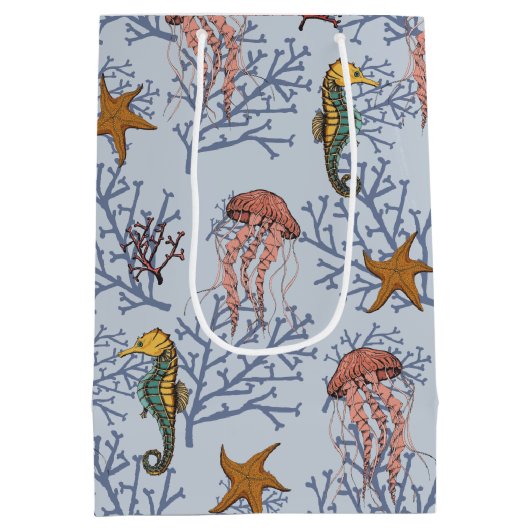 Light Blue Seepferd Serenade Custom Foto & Text Mittlere Geschenktüte (Rückseite)