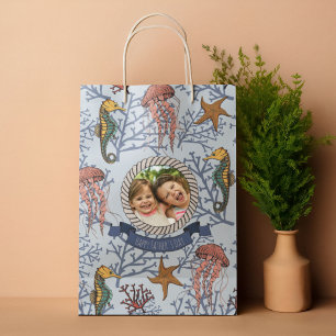 Light Blue Seepferd Serenade Custom Foto & Text Mittlere Geschenktüte