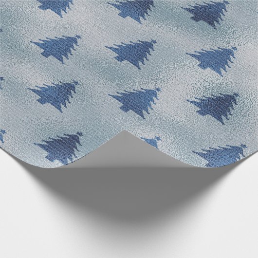 Light Blue Silent Night Weihnachtsbaum Geschenkpapier (Ecke)