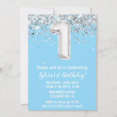 Light Blue Silver 1. Geburtstag Party Einladung (Vorderseite)