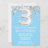 Light Blue Silver 3. Geburtstag Party Einladung (Vorderseite)