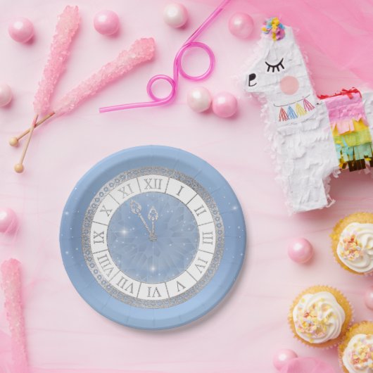 Light Blue Silver Cinderella Clock Princess Party Pappteller (Party)