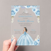 Light Blue & Silver Floral Princess Quinceañera Acryleinladungen (Insitu (Handheld))