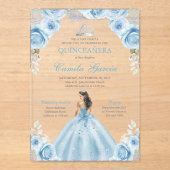 Light Blue & Silver Floral Princess Quinceañera Acryleinladungen (Vorderseite)