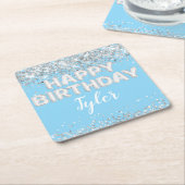 Light Blue Silver Geburtstagsparty Rechteckiger Pappuntersetzer (angewinkelt)