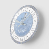 Light Blue Silver Glass Shoe Aschenputtel Princess Runde Wanduhr (Winkel)