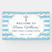 Light Blue Silver Glitzer Erste Heilige Kommune Banner (Horizontal)