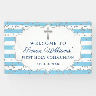 Light Blue Silver Glitzer Erste Heilige Kommune Banner