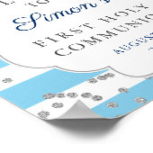 Light Blue Silver Glitzer Erste Kommune Willkommen Poster (Ecke)