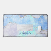 Light Blue Silver Glitzer Sparkle Agate Monogram Schreibtischunterlage (Tastatur & Maus)