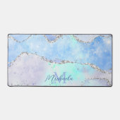 Light Blue Silver Glitzer Sparkle Agate Monogram Schreibtischunterlage (Vorderseite)