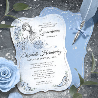 Light Blue Silver Princess Quinceanera Birthday Einladung