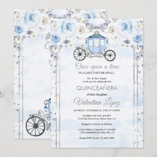 Light Blue Silver Princess Quinceanera Birthday Einladung