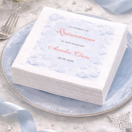 Light Blue Silver Princess Quinceanera Birthday  Serviette