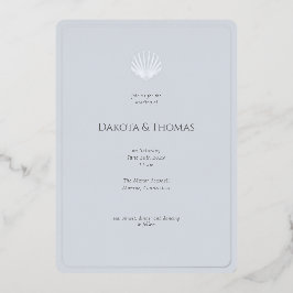 Light Blue Silver Seashell Wedding invitation Folieneinladung