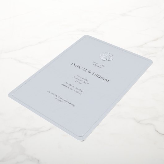 Light Blue Silver Seashell Wedding invitation Folieneinladung (Gedreht)