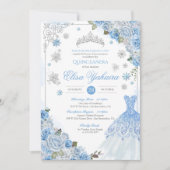 Light Blue Silver Snowflake Winter Quinceanera Einladung (Vorderseite)