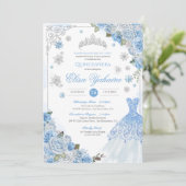 Light Blue Silver Snowflake Winter Quinceanera Einladung (Stehend Vorderseite)