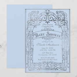 Light Blue & Silver Vintage Viktorianische Babydus Einladung