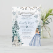 Light Blue Silver Winter Schnee Sweet 16 Geburtsta Einladung (Stehend Vorderseite)