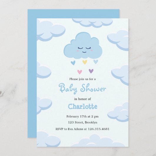 Light Blue Simple Cloud Baby Dusche Einladung (Vorne/Hinten)