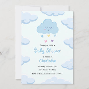 Light Blue Simple Cloud Baby Dusche Einladung
