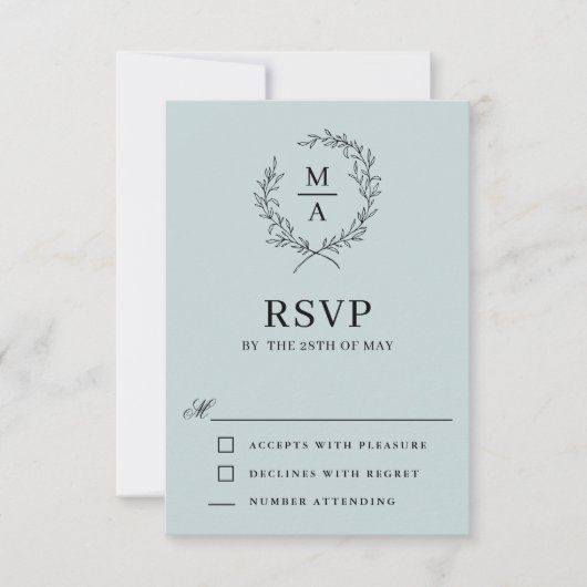 Light Blue Simple Elegangram RSVP Karte (Vorderseite)