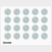 Light Blue Simple Elegant Laurel Wreath Monogram Runder Aufkleber (Blatt)